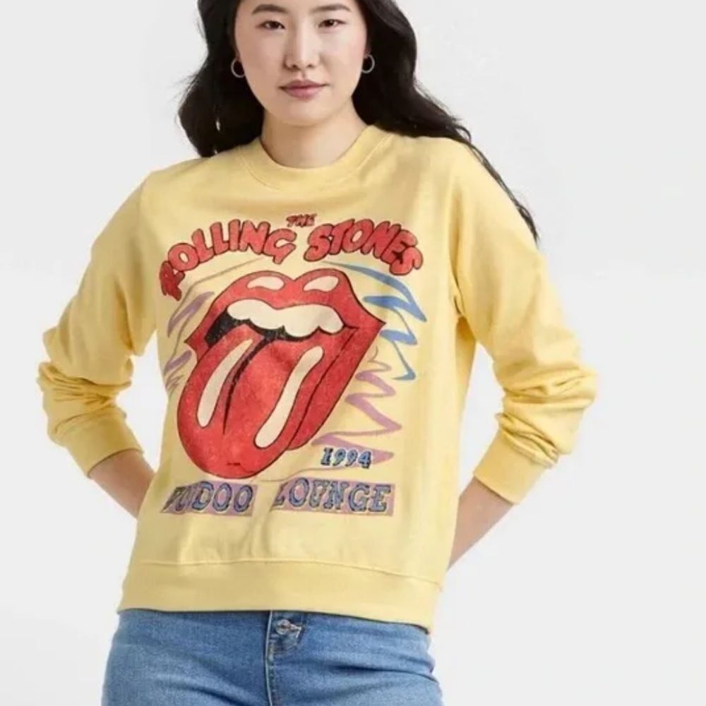 the Rolling Stones Yellow Graphic Sweatshirt with Red Tongue